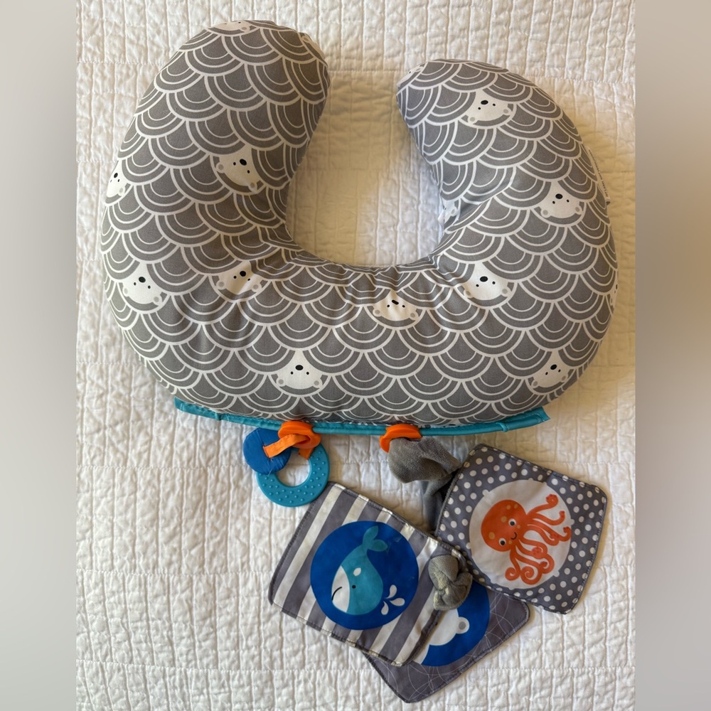 Gray and white Boppy Tummy Time Pillow with Sea Creatures